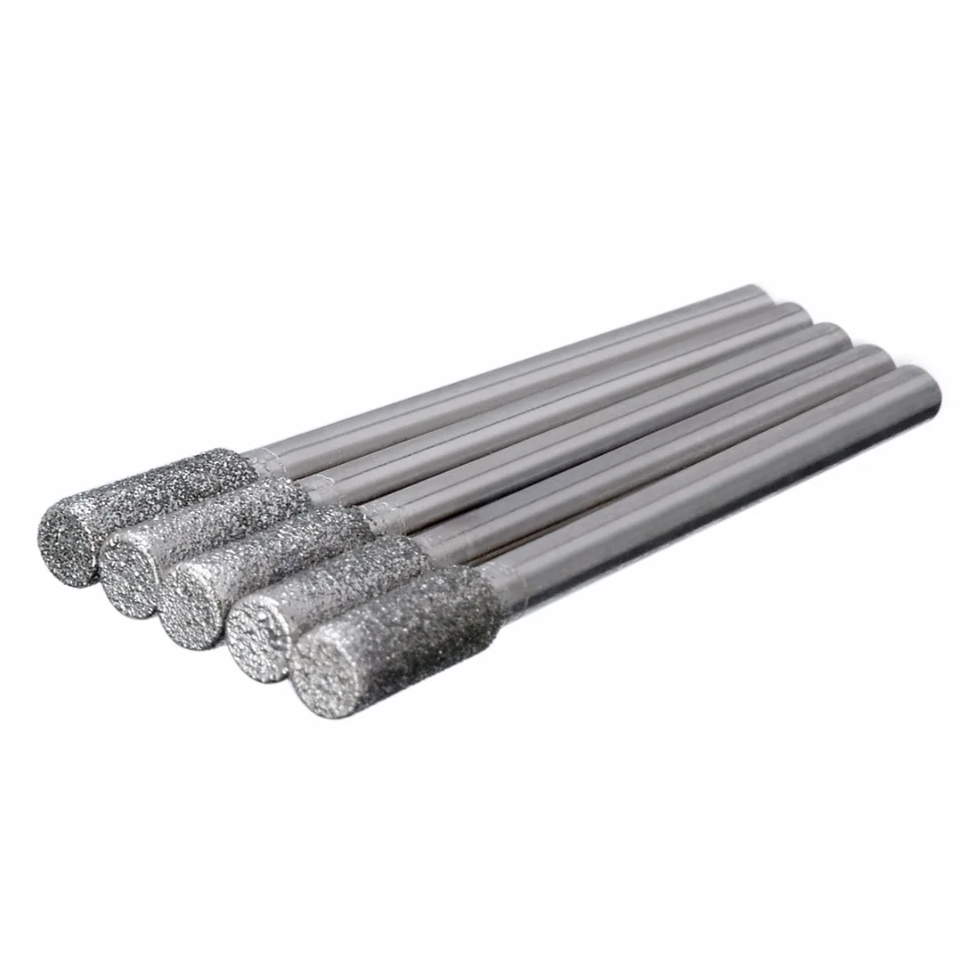 

5PCS Diamond Welding Grinding Burr Drill Bits Cylinder Type Diamond Rod Head 4mm Grinding Diameter For Rotary Machinery Tool