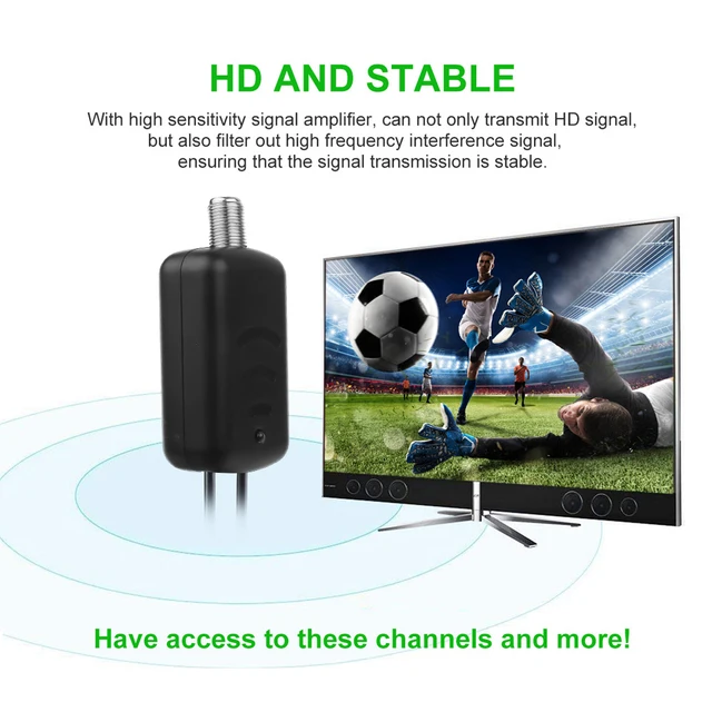Kebidumei New Digital HDTV Signal Amplifier Booster Digital HD for Cable TV Fox Antenna HD Channel 25DB Low Noise 3