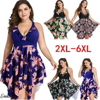 

2XL-6XL Pius Size Swimwear Sexy Backless Summer Beach Swimming Costume Women Ladies Swimdress Swimwear Swinsuit Bikini