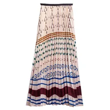 Элегантные плиссированные юбки женские новые осенние винтажный геометрический рисунок юбки женские Высокая талия Макси юбка Женская Длинная Юбка Femme