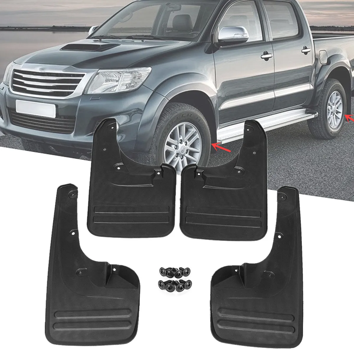 

4x Front & Rear Mud Flaps Splash Guards-Fender for Toyota Hilux Vigo 2005 - 2014 Plastic Direct Bolt Installation Exterior Parts