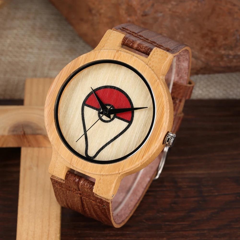 

Minimalist Wooden Watch for Men Special Pattern Bamboo Watches for Women Leather Strap Natural Watch for Teenager