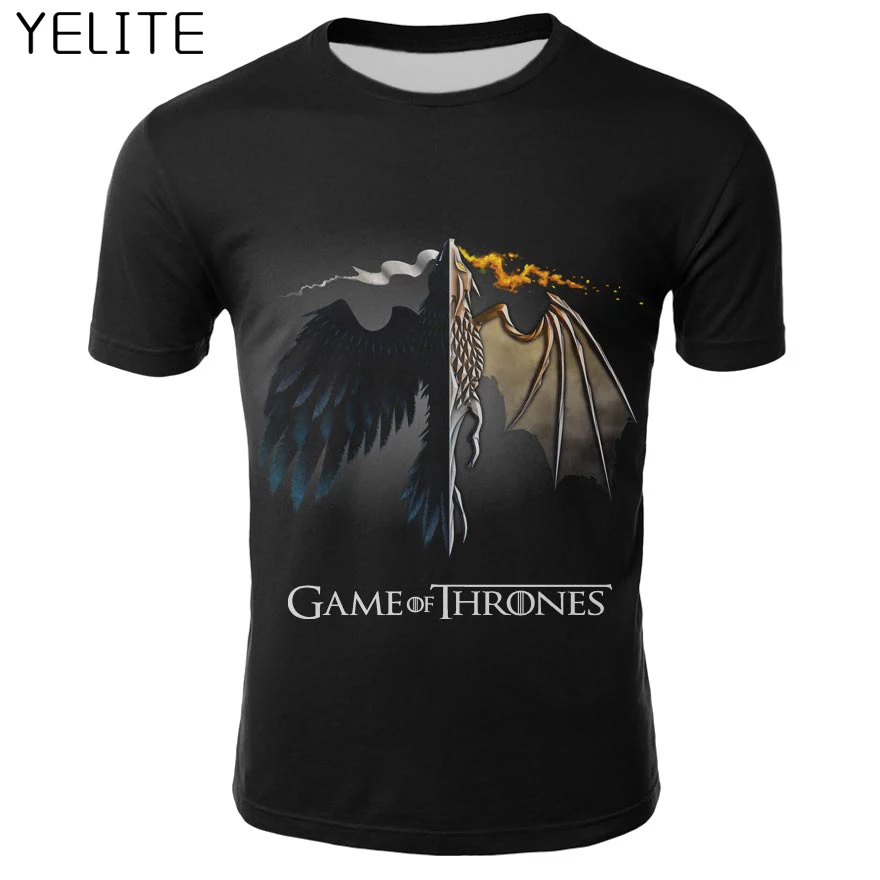 

YELITE Night King & Dragon Men's T-shirt 2019 Newest shirts Game of Thrones tshirt 3d Print T shirt Summer Short Sleeve tee tops