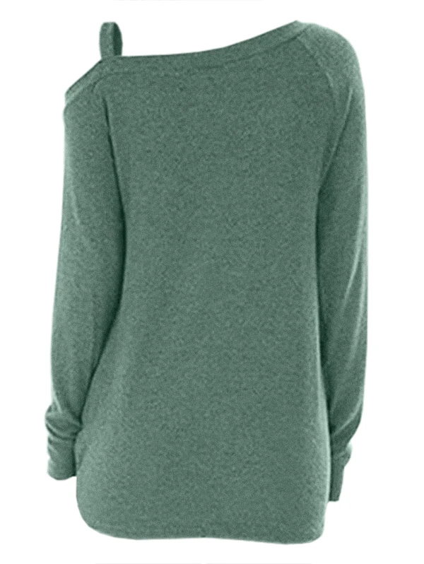 Wipalo Fashion Spring Knotted Skew Neck Sweater Long Sleeve Cut Out Solid Pullover Sweater Women Clothes One Shoulder Casual Top
