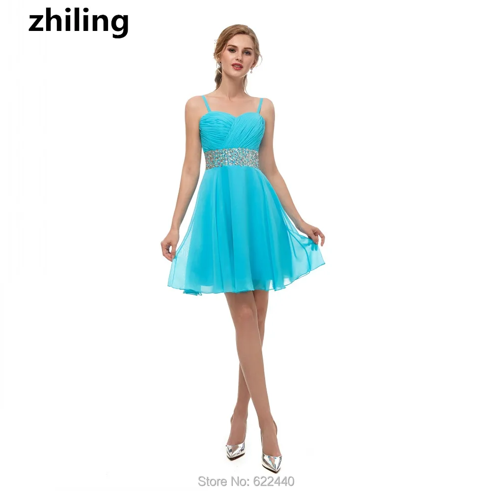 Zhiling спагетти бретели для нижнего белья Короткие свадебное платье с бисером Sash синий горничной платье изготовление размеров под заказ цвет