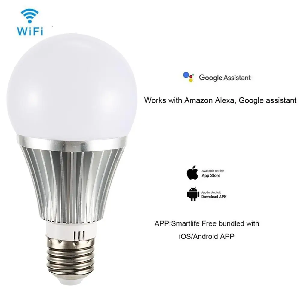 

2019 New Real Power 18W Super Bright Smart LED Light Bulb E26/E27/B22 RGB Wireless WiFi Control For Alexa Google Home
