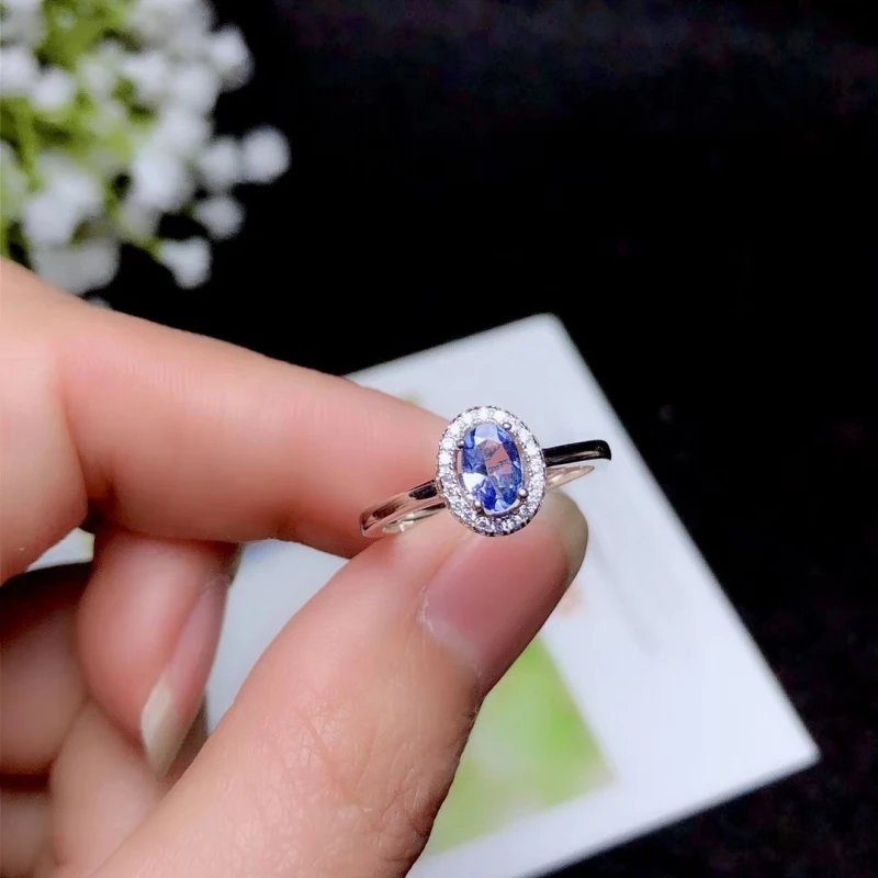 Oval Cut 6*4mm Natural Tanzanite Gemstone Ring Solid 925 Sterling Silver Rings For WomenWedding Engagement Band Fine Jewelry