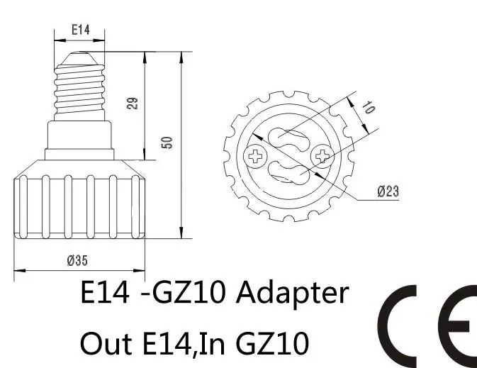 E14 GZ10 LED Lamp adapter converter socket Dimension