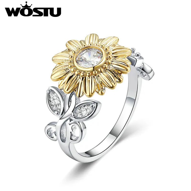 

WOSTU 2019 Fashion Flower Rings Silver Color Zircon Ring Elegant Trendy Jewelry For Women Party Wedding Engageme Gift SDTR197