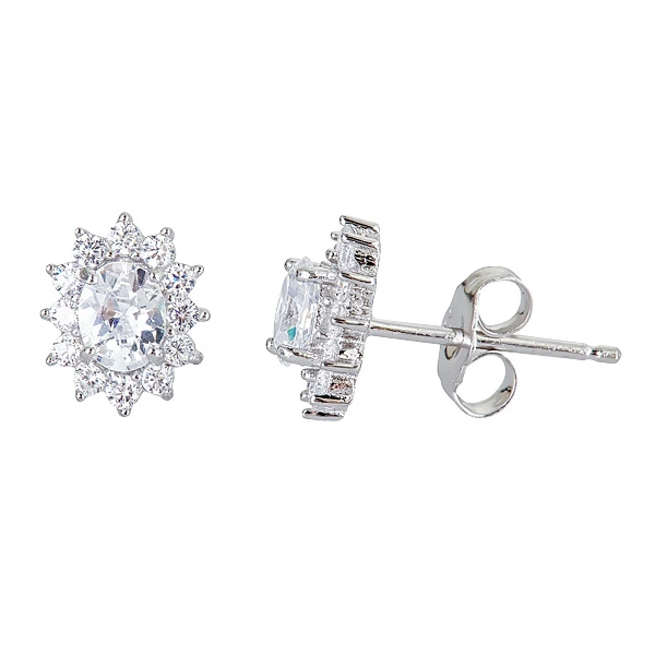 YGI SSE417 Sterling Silver Oval Pave Stud - 5 x 3 mm. | Украшения и аксессуары