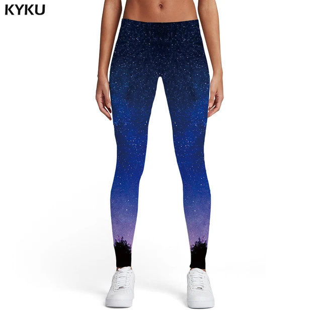KYKU Galaxy Leggings Women Blue Sport Space Ladies Harajuku