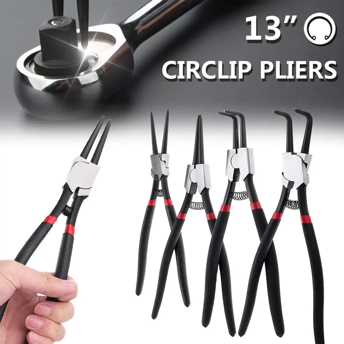 

13'' Steel Snap Ring Plier Internal/ External/ Straight/ Bent Optional Hand Tool Fit For Electrician Home DIY Crimp Tool 4 Type