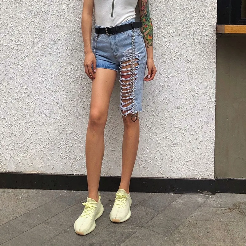 TWOTWINSTYLE Korean Streewear Jeans Women High Waist Asymmetrical Ripped Hole Female Denim Shorts Fashion Spring 2019 New