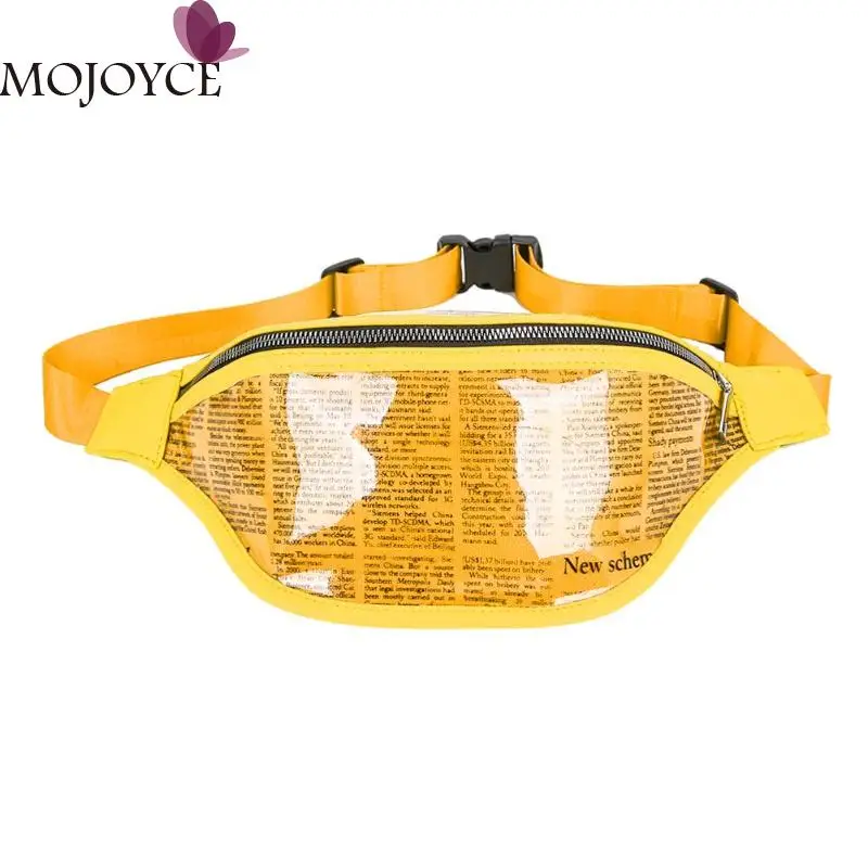

Girls Fashion PVC Newspaper Print Sport Wild Waist Handbags Women Casual Fanny Belt Packs Small Chest Shoulder Crossbody Bag
