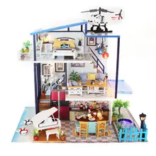 DIY кукла домашняя мебель миниатюрный кукольный дом ручной assemb светодиодный Деревянный DIY кукольный домик с светодиодный свет