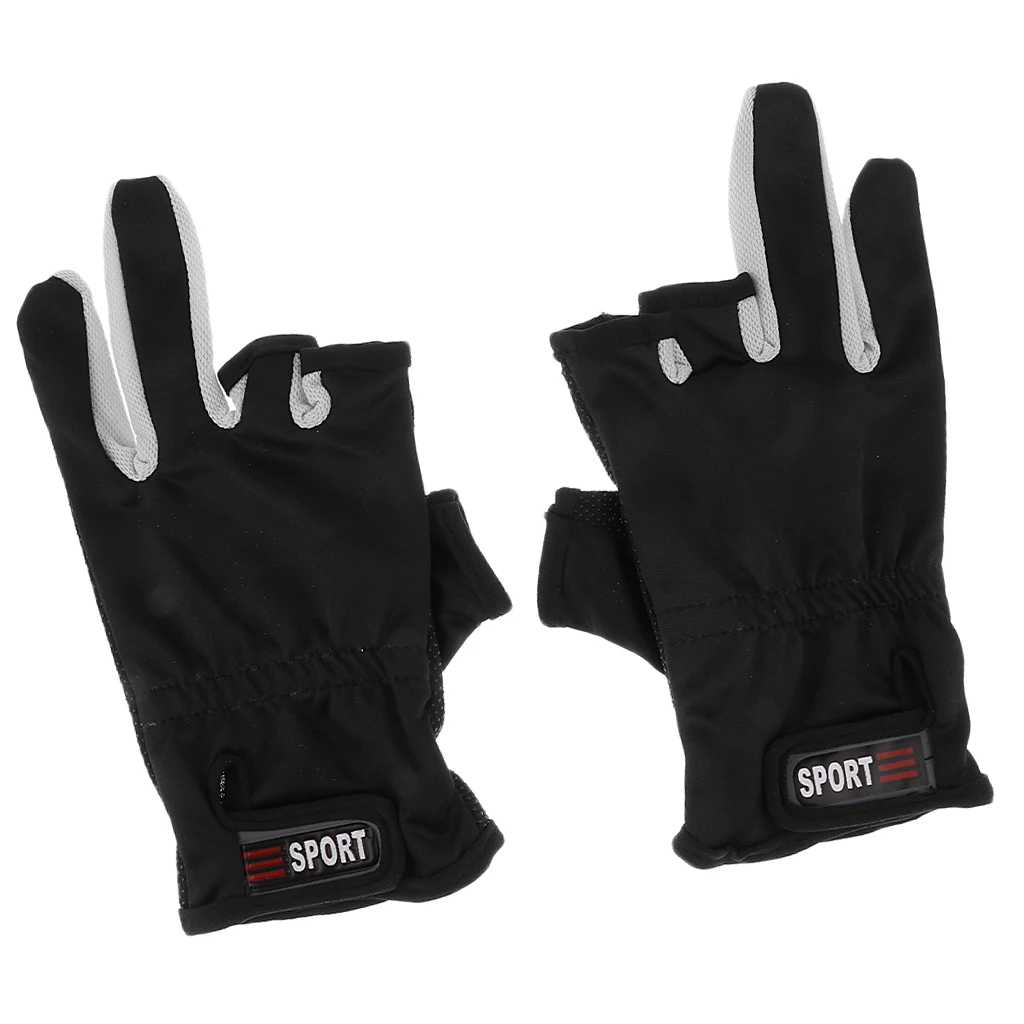 Adjustable Anti-slip 3 Low Cut Fingers Cycling Waterproof Fishing Gloves Black Fishing Accessories