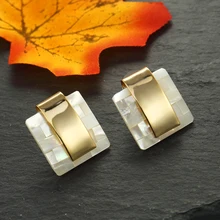 Очаровательные женские серьги-гвоздики для офиса, модные геометрические квадратные серьги-гвоздики золотого цвета с мозаикой из жемчуга, вечерние и свадебные серьги