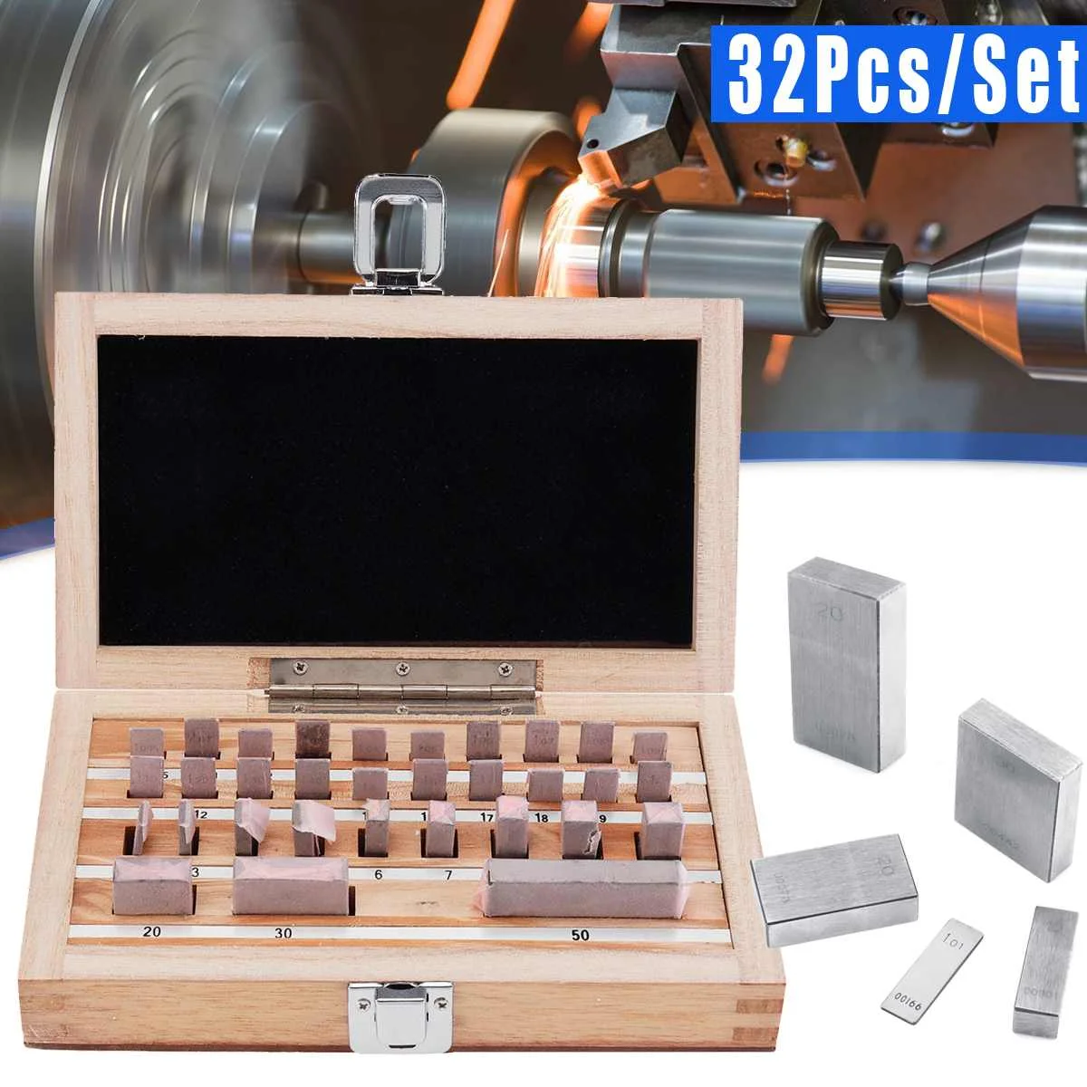 

32Pcs/Set Grade 1 Steel Metric Gage Block Slip Jo Blocks 1.005-50mm Measure Tool High Precisio 800HV With Wood Box Gage Blocks