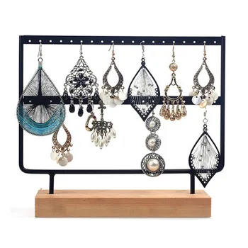 

24/44 Holes Jewelry Organizer Stand Black And White Color Iron With Wooden Craft Earring Holder Fashion Earrings Display Rack