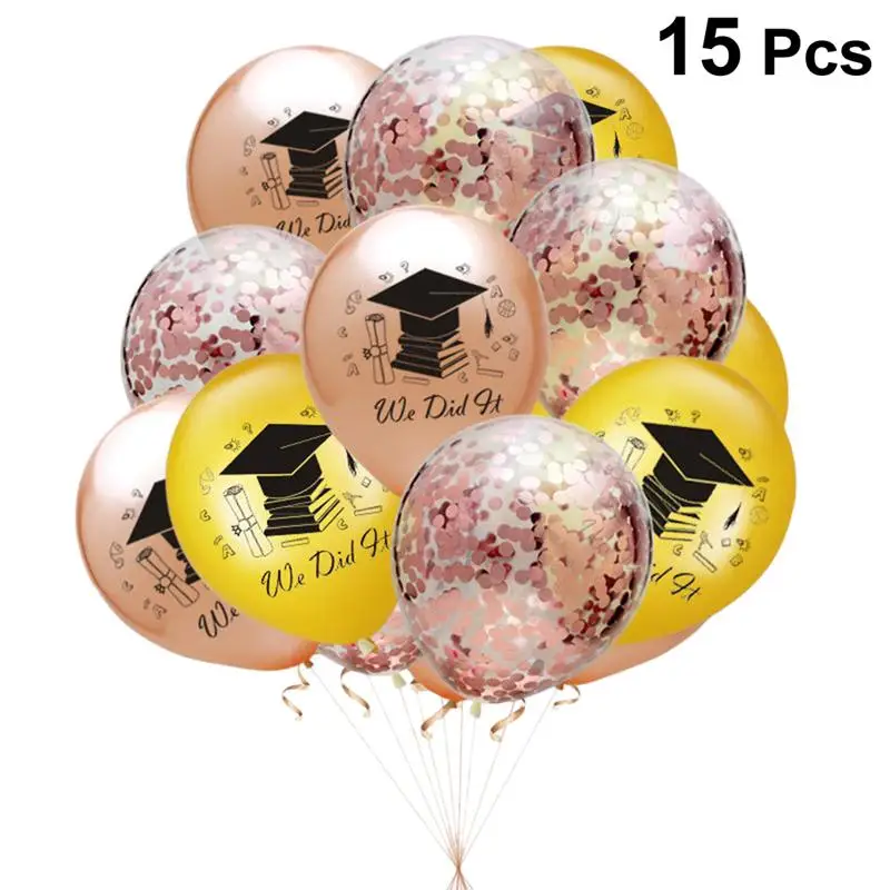 

15Pcs/Set 2019 Graduation Season Letters And Doctor Hat Printing Balloons Decorative Sequin Balloons Graduation Party Supplies