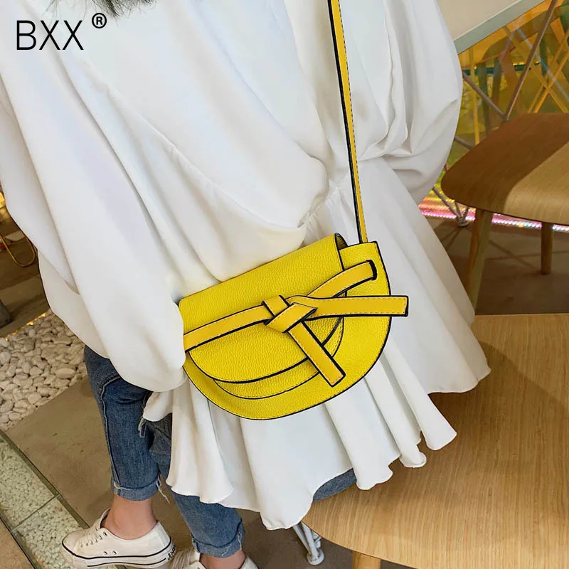 

[BXX] Fashion PU Leather Saddle Bag Women's Luxury Shoulder Bag Round Handbag 2019 New Ladies Crossbody Messenger Bags HE366
