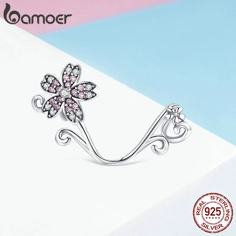 BAMOER Hot Sale Authentic 925 Sterling Silver Sakura Cherry Flower Pendant Charms Fit Original Bracelets Jewelry Making SCC1033