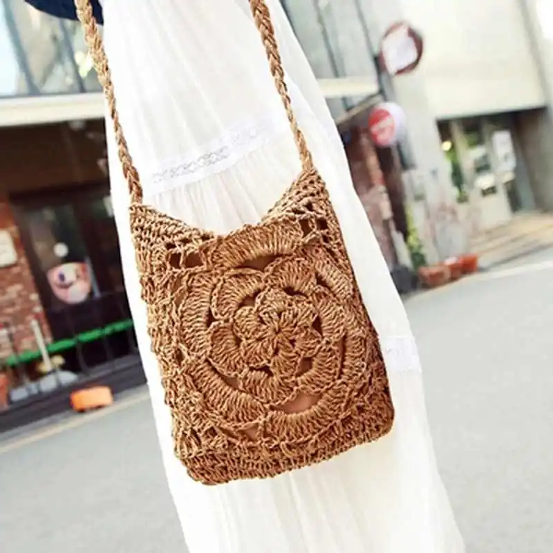 

Women Cute Crochet Sling Beach Summer Purse Straw Shoulder Handbag
