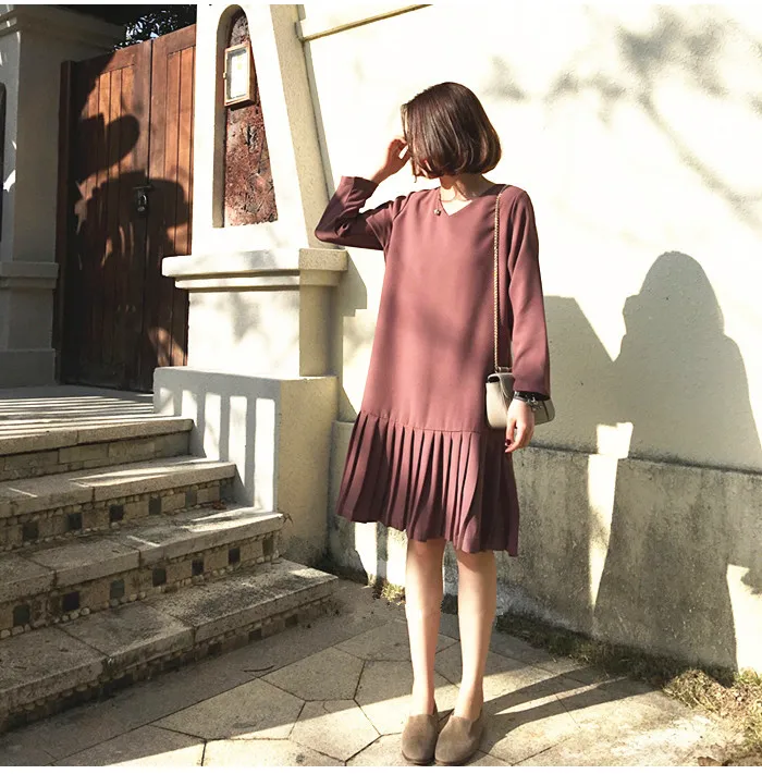 Весеннее шифоновое платье с v-образным вырезом и длинным рукавом для беременных свободное Плиссированное лоскутное платье