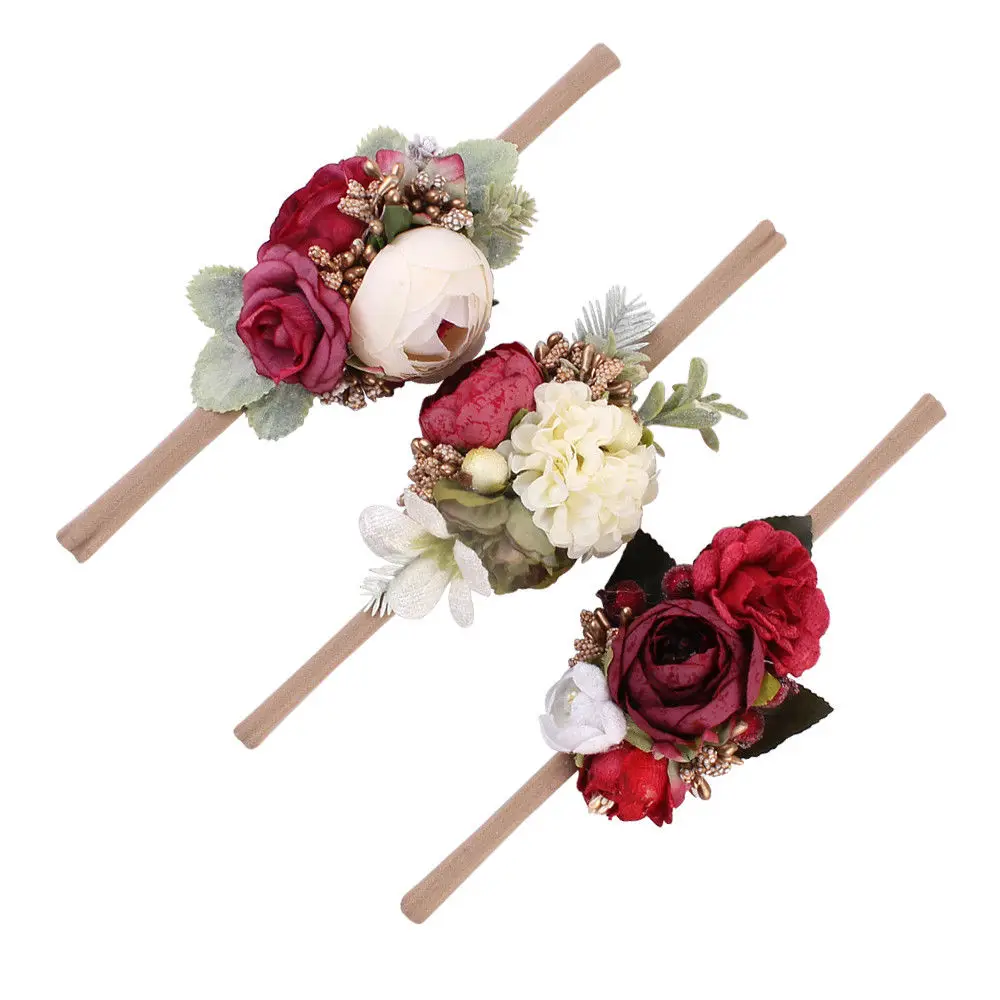 

3pcs Bride Flower Crown Hair Band Wedding Floral Headband Garland Ribbon Bow Kids Girl Flower Wreath Elastic Hair Accessories