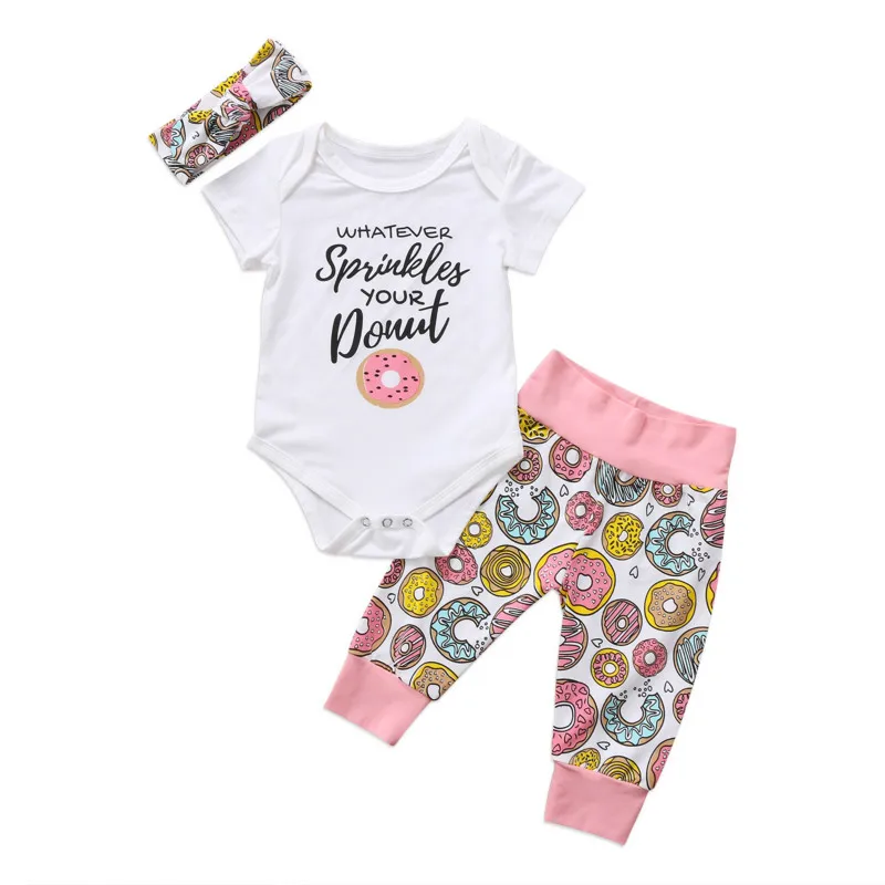 

2019 Infant Toddler Baby Girl Bodysuit Tops +Long Pants Kids Donuts Printing Outfits Set Clothes Sets