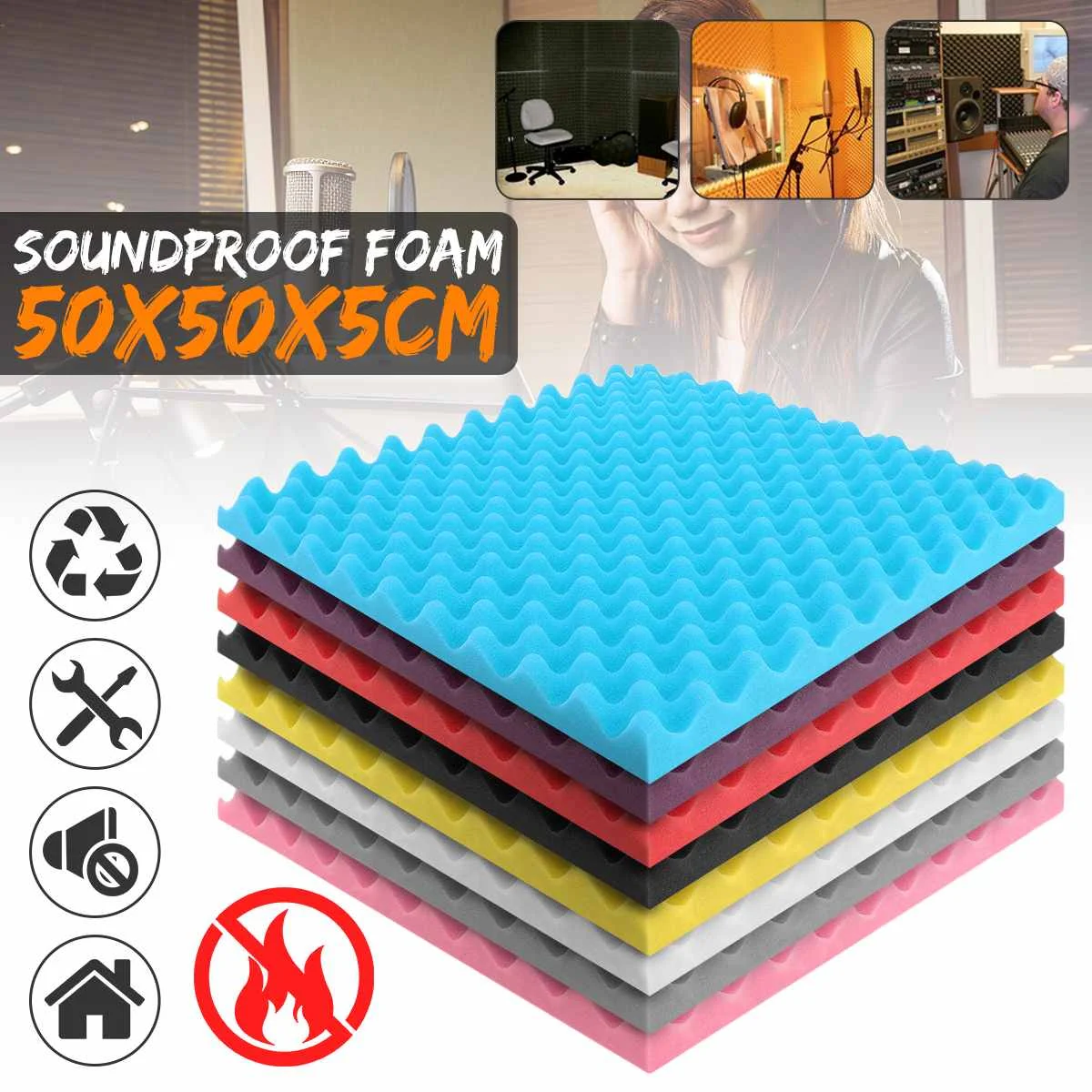 

500x500x50mm Soundproofing Foam Studio Acoustic Foam Soundproof Absorption Treatment Panel Tile Wedge Sponge Foam Hot