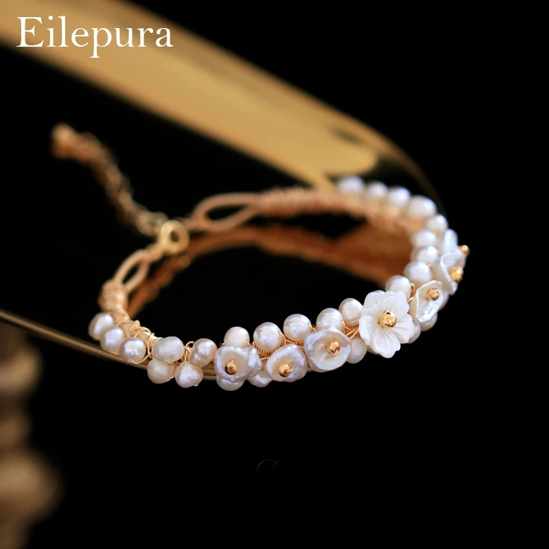 

2019 Original Handmade BaroqueNatural Pearl Shell Flower Adjustable Bracelet For Women Daughter Gift Fine Jewelry B-A001