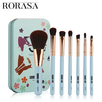 

7pcs Makeup Brushes Set Cute Foundation Powder Eyeshadow Blending Lip Make Up Beauty Brush Travel Kit With Mini Metal Box
