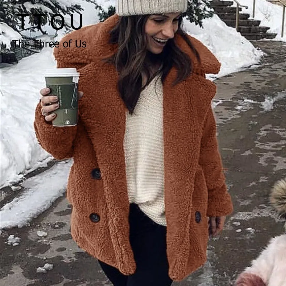 

TTOU Fleece Faux Fur Coat Women Fashion Winter Thicken Teddy Coat Female Plush Overcoat Casual Outerwear