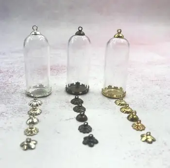

50pcs/lot 50x20mm Tube glass globe bronze/silver/gold color base beads cap set glass vials pendant glass bottle cover findings