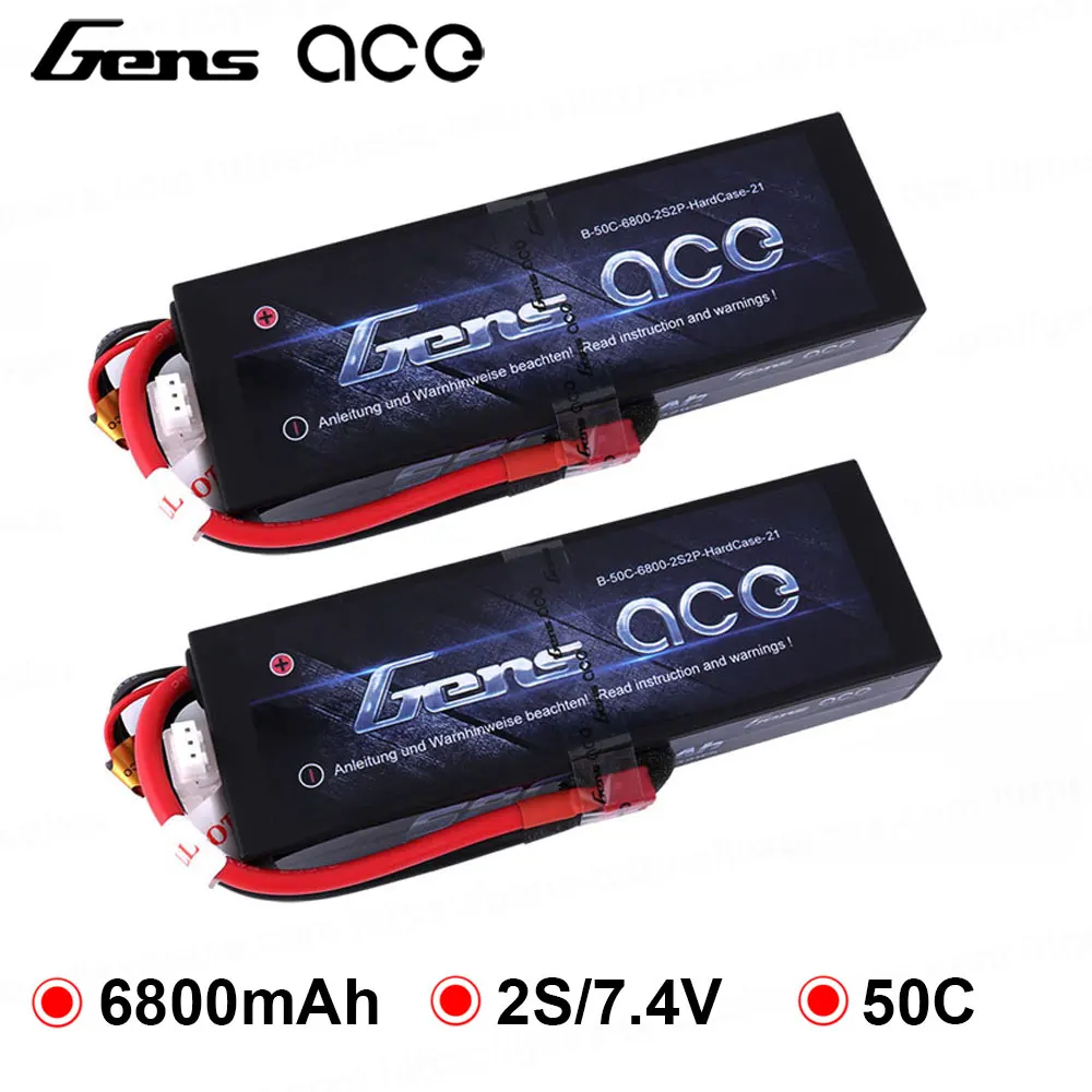 Cashback Price for  2pcs Gens ace Lipo Battery 2S 6500mAh 6800mAh Lipo 7.4V Battery Pack Deans Plug 50C 1/8 Scale for T