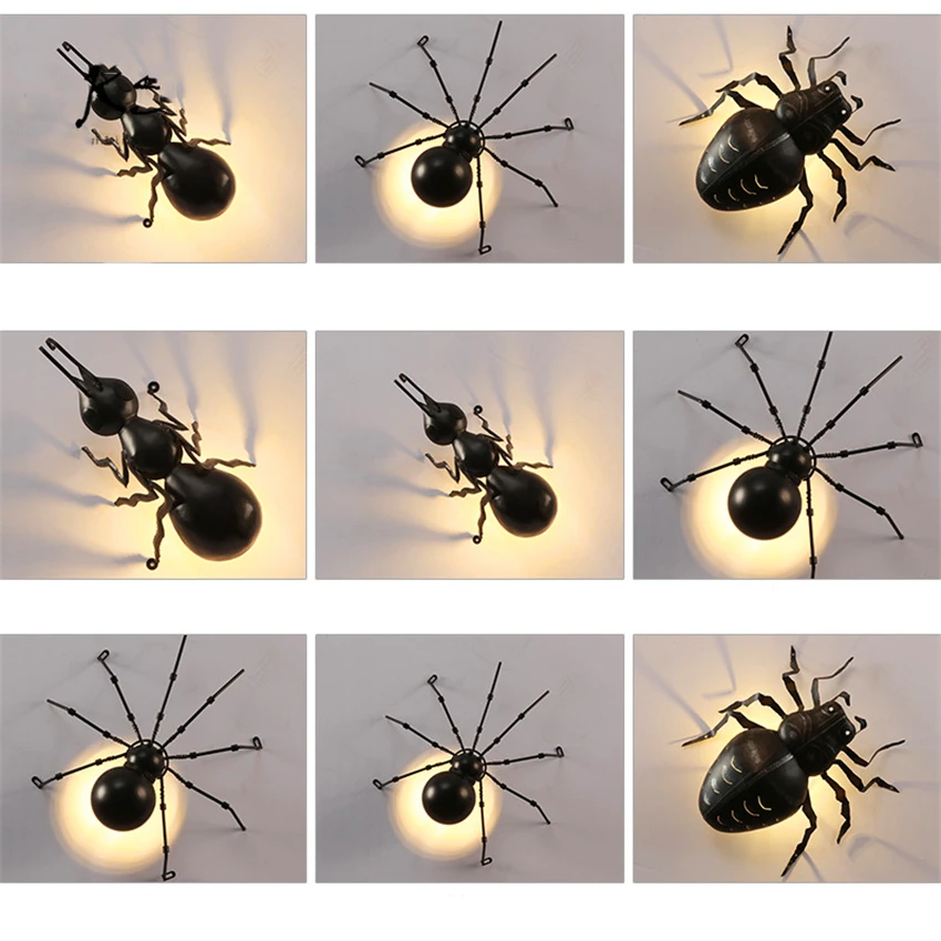 

Outdoor LED Ant Spider Beetle Wall Lamps Interesting Animal Insect Wall Lights Black Iron Wall Lamps Wall Luminaire Bracket Lamp