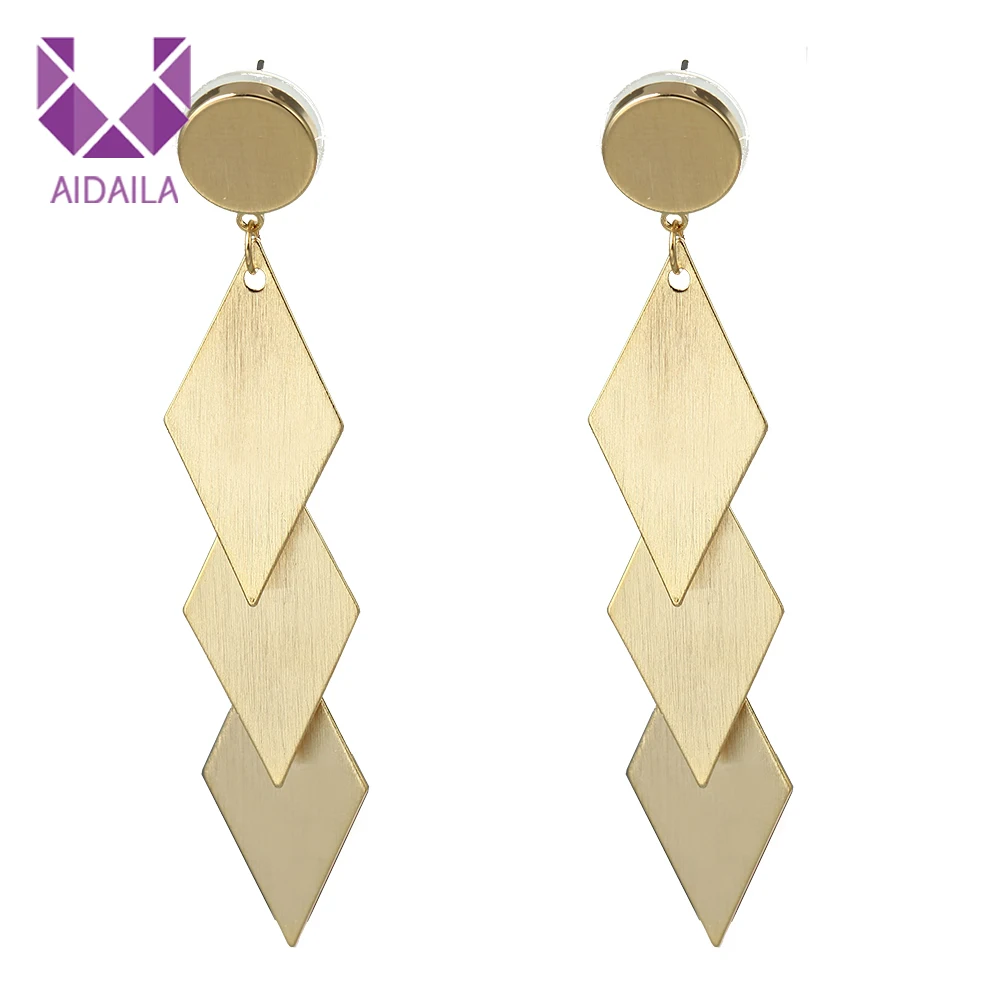 

2018 Hot New Style Geometric Rhombus Shape Long Dangle Stainless Steel Earrings Ear Accessories For Women Fashion Jewelry Gifts