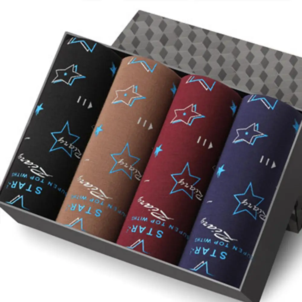 

MISSKY 4pcs/set Men Underwear Printing Breathable U Convex Design Soft Boxers