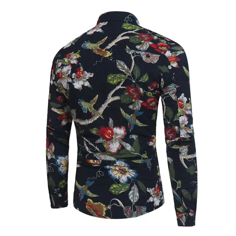 Мужские рубашки в стиле ретро с цветочным принтом, новинка, Повседневная дышащая рубашка, модная мужская брендовая рубашка с геометрическим рисунком и длинным рукавом