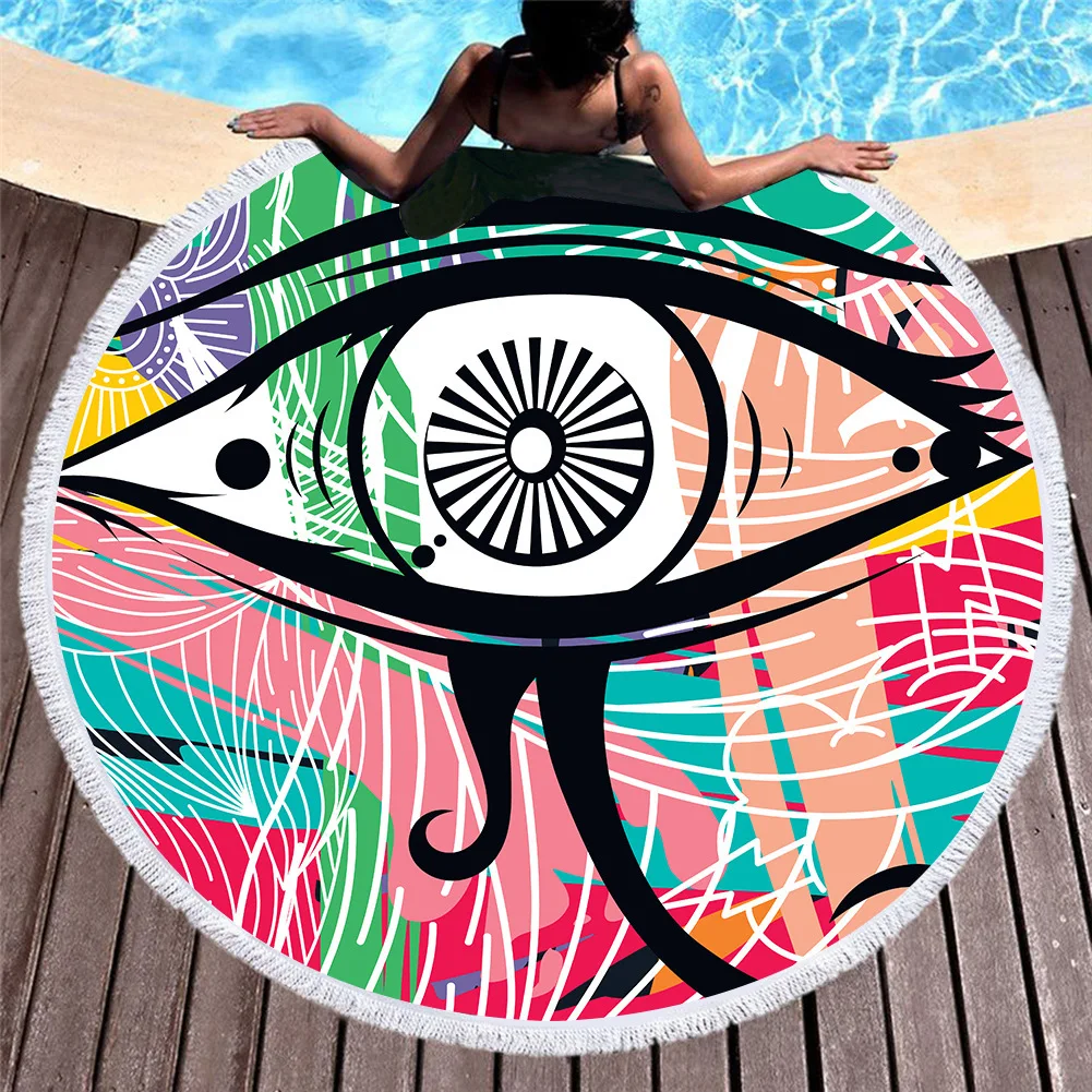 

Round Beach Towel Mandala Printing Eye Colorful Bath Towels For Adults Summer Large 150cm Toalla Bath Yoga Picnic Mat Wall Decor