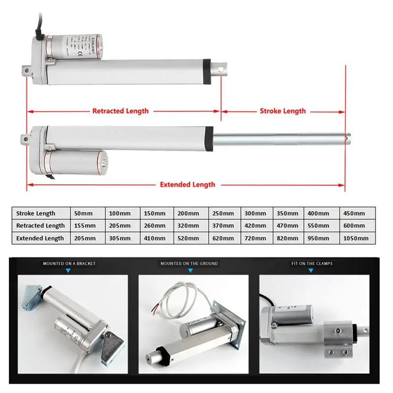 

IP54 2-20 Inch 400N 12V 25mm/s Small DC 12V Electric Motor Linear Actuator For lectric Self Unicycle Scooter Input Voltage Range