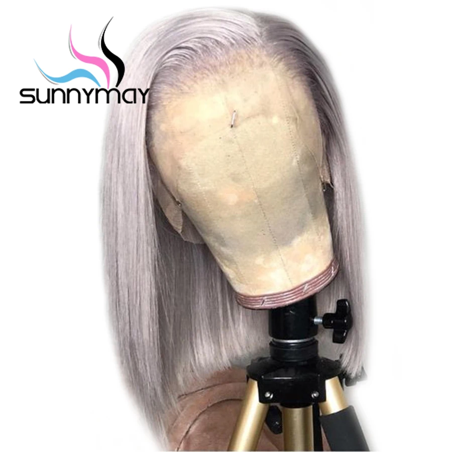 Sunnymay серый Цвет прямой человеческих волос парики предварительно сорвал короткий боб парики Волосы remy Синтетические волосы на кружеве