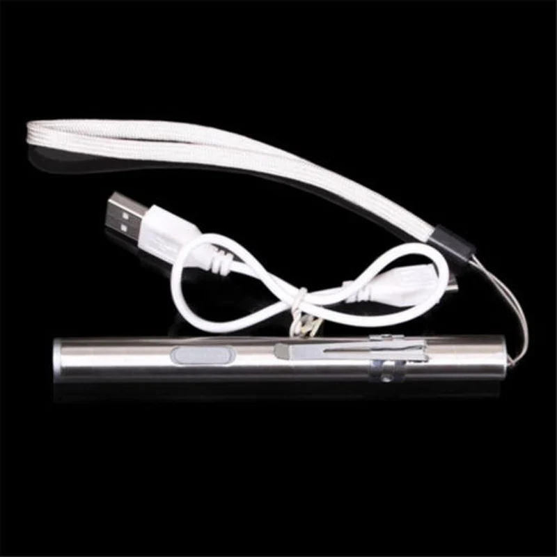 

Silver Flashlight LED Pen Pencil Mini Pocket Pen Flashlight Pencil Torch LED USB Rechargeable Light