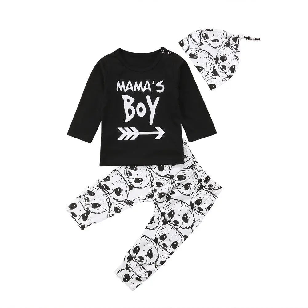 3PCS Infant Baby Boys Long Sleeve T Shirt Leggings Hat Outfit Set ClothesClothing Sets