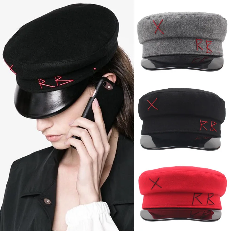 Najtaniej Vintage PU Baker Boy berety mężczyźni i kobiety czapka gazeciarza haft wojskowy wełna brytyjskie klasyczne kobiece płaskie czapki