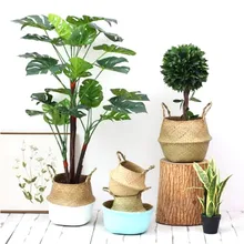 Бытовой водоросли Плетеный горшок для хранения садовая Цветочная ваза подвесная корзина+ ручка домашний декор