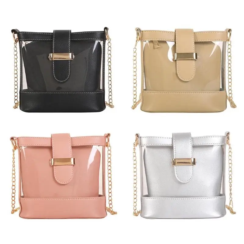 

2pcs/set Transparent Crossbody Shoulder Bags Women Clear PVC Chain Messenger Bags Mini Solid Color Clutch 2019 Hot Selling