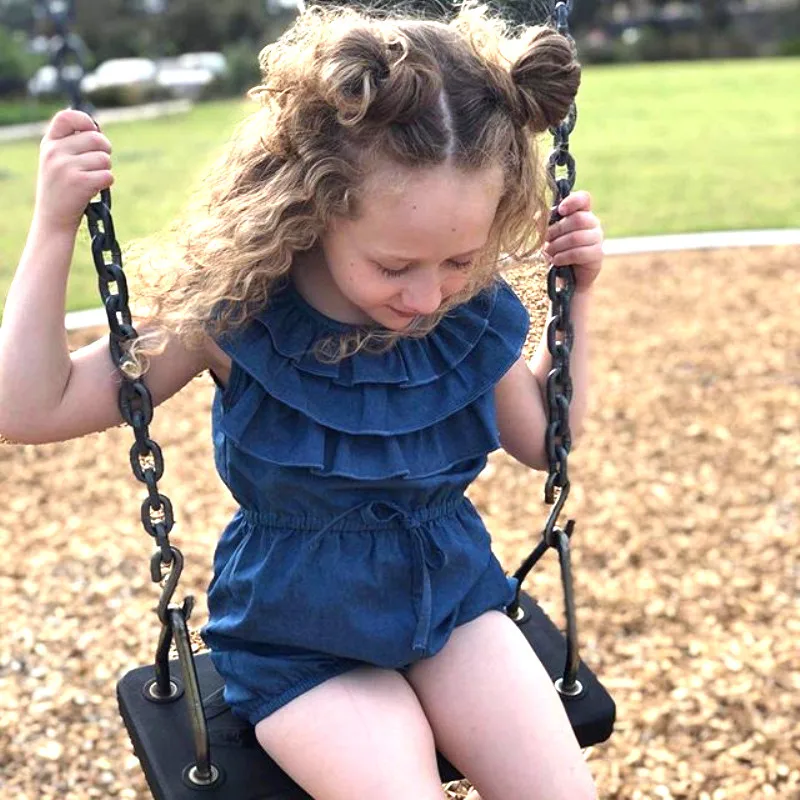 

PUDCOCO New Toddler Kids Baby Girls Ruffle Denim Romper Jumpsuit Outfits Clothes Summer