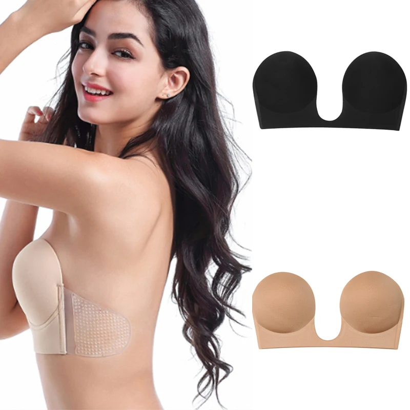 

New 2019 Backless Plunge Bra Strapless U Shape Adhesive Silicone Invisible Push up Bra